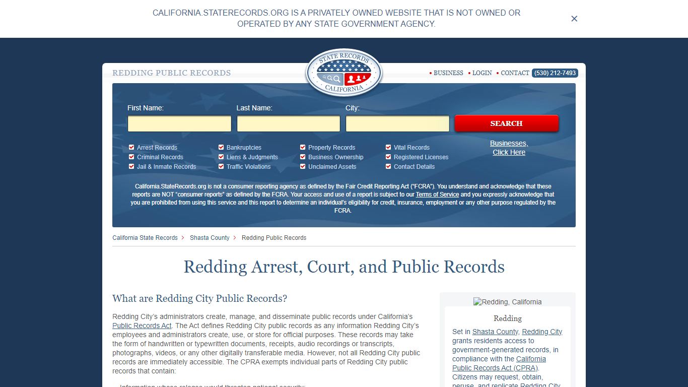 Redding Arrest and Public Records | California.StateRecords.org